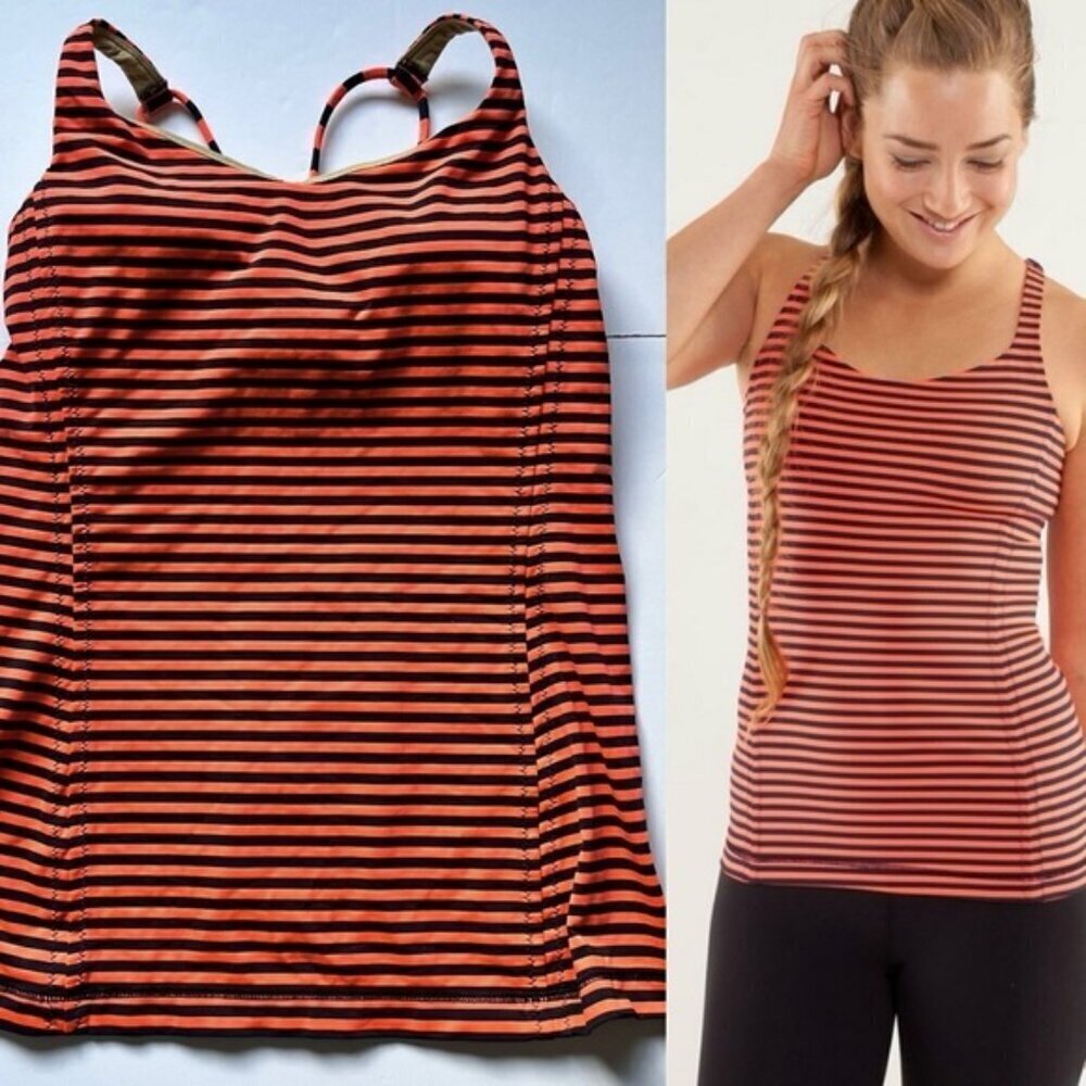 Fairy Fashion๐งต๐ง Lululemon Tank Top Orange Navy Blue sz S - Picture 4 of 14